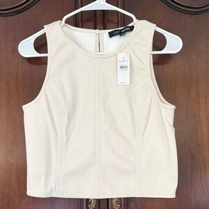 LOFT Faux Leather Crop Top Beige Sleeveless Minimalist NWT Size 2